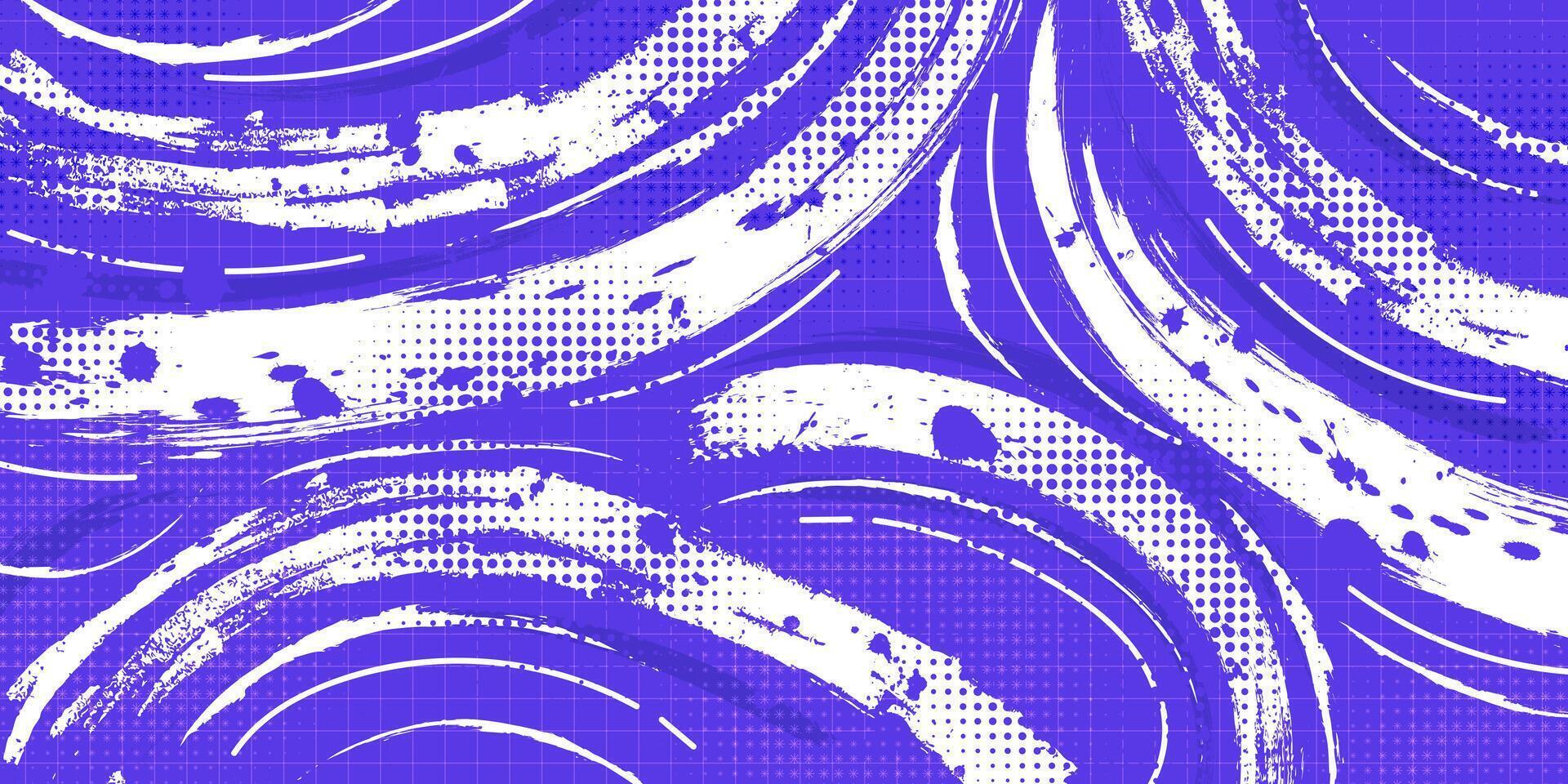 Abstract Brush Background with White and Purple Brush Texture and Halftone Effect. Retro Grunge Background for Banner or Poster Design vector