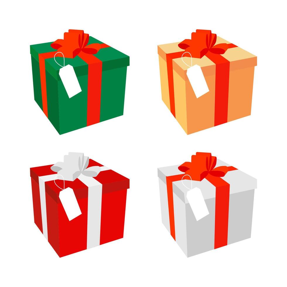 Christmas and New Year, National Day. Set gift box white background. vector