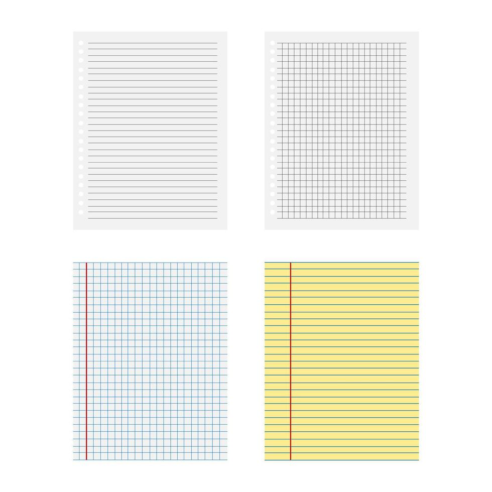 realista cuadrado blanco papel hojas diseño líneas, cuadrícula página con márgenes. vector