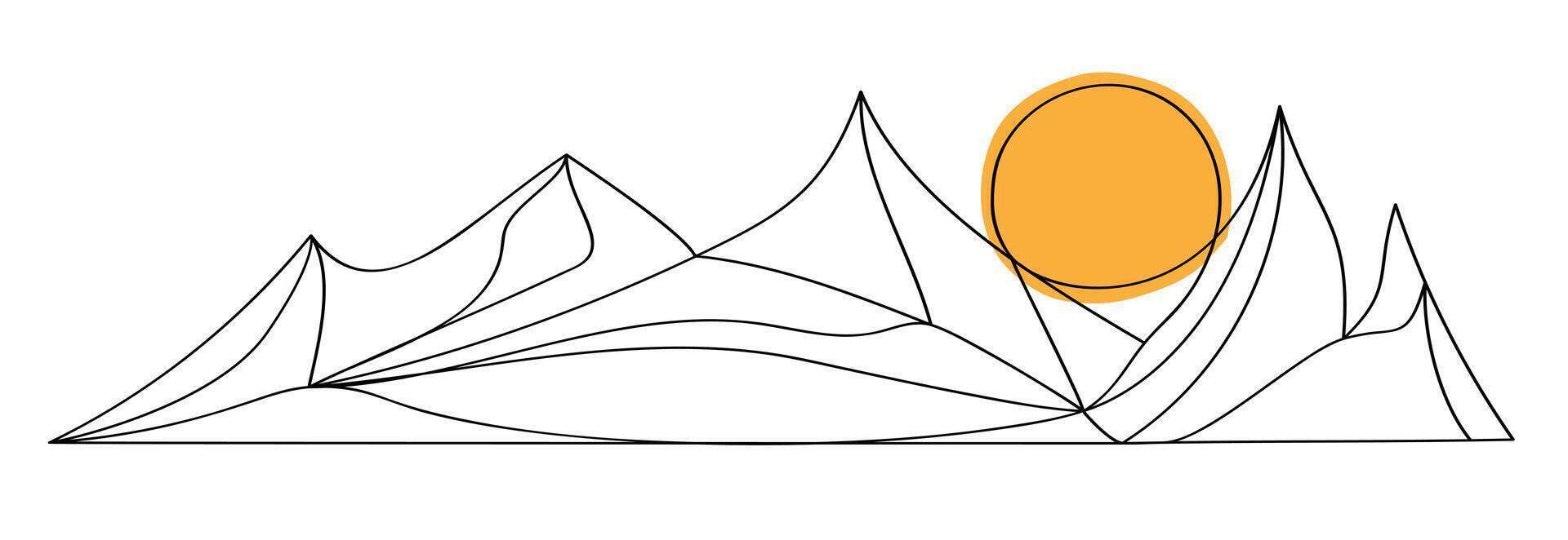 Continuous line mountain black color vector