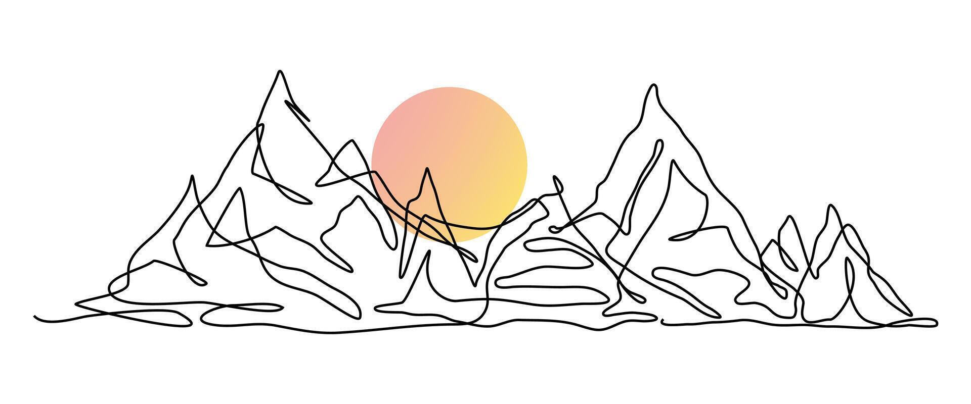 Single continuous line art illustration of mountain vector