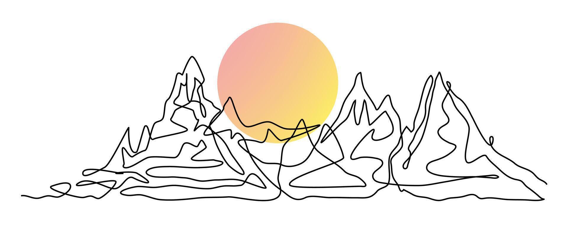 Single continuous line art illustration of mountain vector