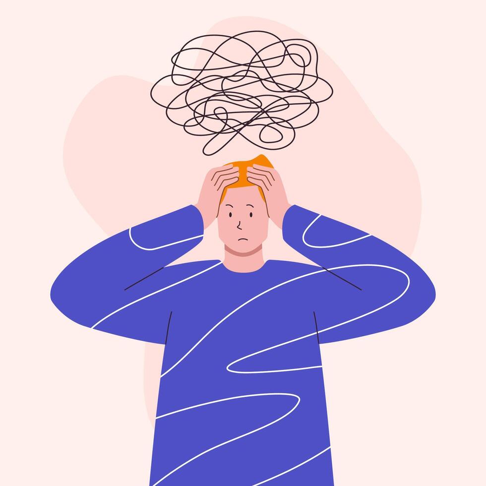 Overwhelmed Mind Man concept Illustration vector