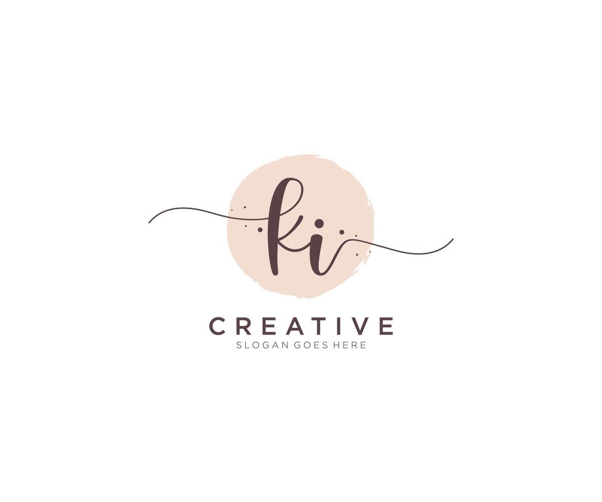 initial KI Feminine logo beauty monogram and elegant logo design, handwriting logo of initial signature, wedding, fashion, floral and botanical with creative template. vector