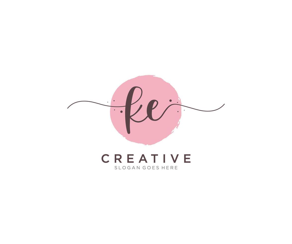 initial KE Feminine logo beauty monogram and elegant logo design, handwriting logo of initial signature, wedding, fashion, floral and botanical with creative template. vector