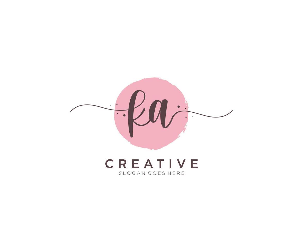 initial KA Feminine logo beauty monogram and elegant logo design, handwriting logo of initial signature, wedding, fashion, floral and botanical with creative template. vector