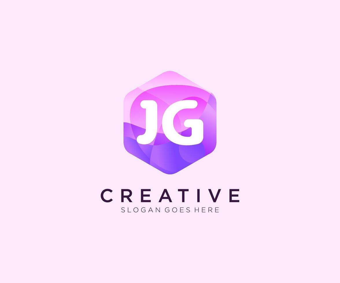 JG initial logo With Colorful Hexagon Modern Business Alphabet Logo template . vector