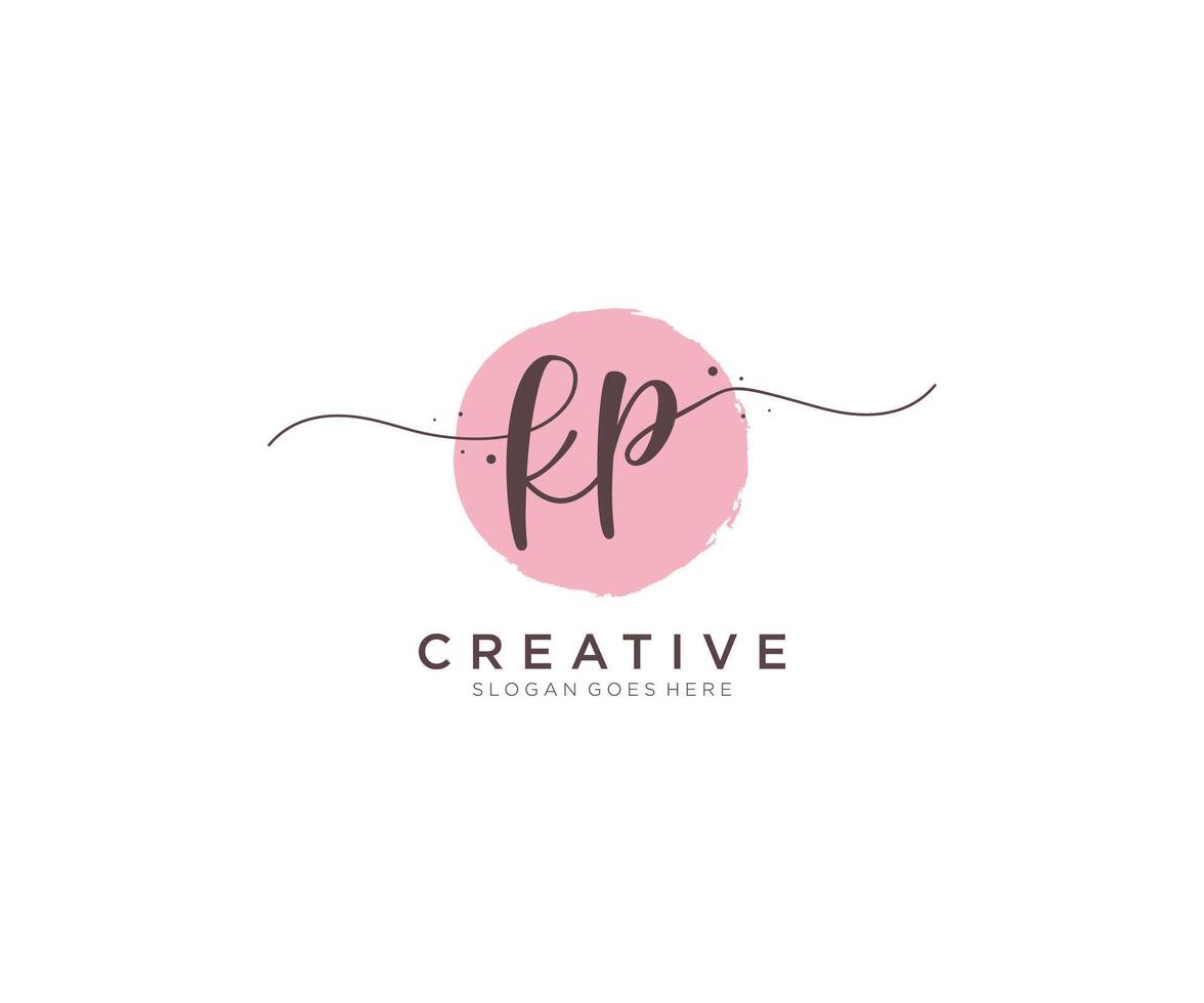 initial KP Feminine logo beauty monogram and elegant logo design, handwriting logo of initial signature, wedding, fashion, floral and botanical with creative template. vector