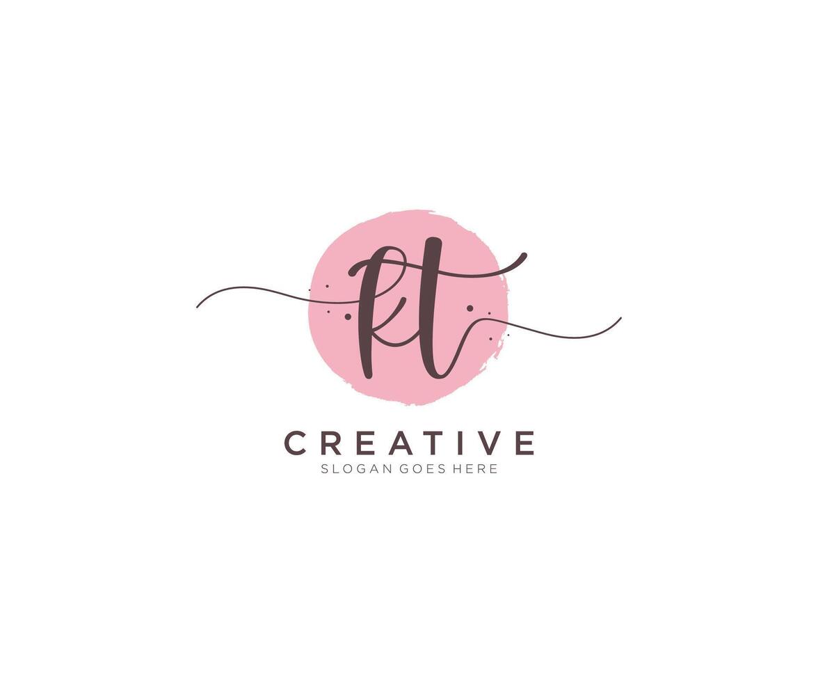 initial KT Feminine logo beauty monogram and elegant logo design, handwriting logo of initial signature, wedding, fashion, floral and botanical with creative template. vector