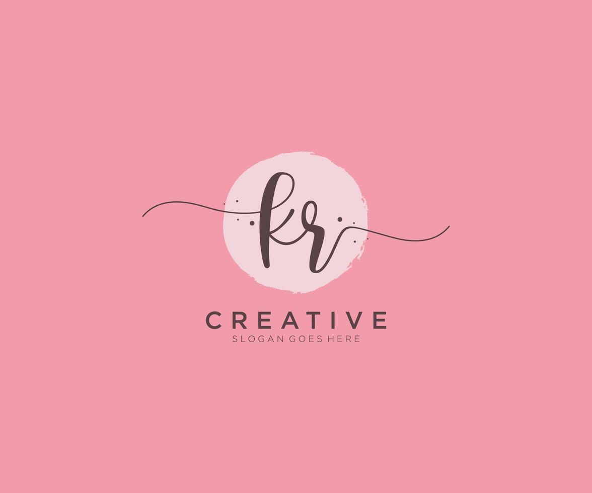 initial KR Feminine logo beauty monogram and elegant logo design, handwriting logo of initial signature, wedding, fashion, floral and botanical with creative template. vector