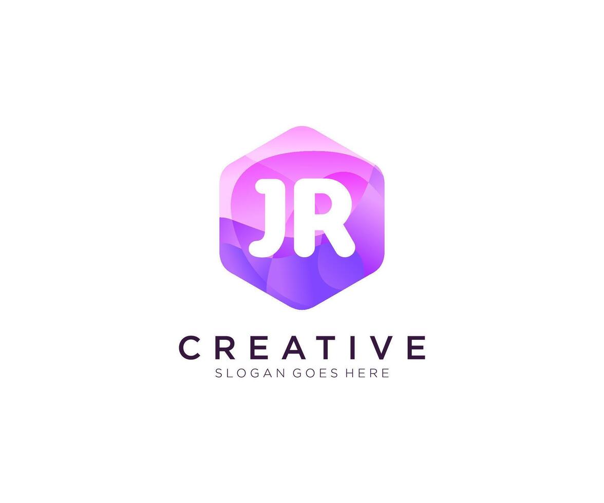 JR initial logo With Colorful Hexagon Modern Business Alphabet Logo template . vector