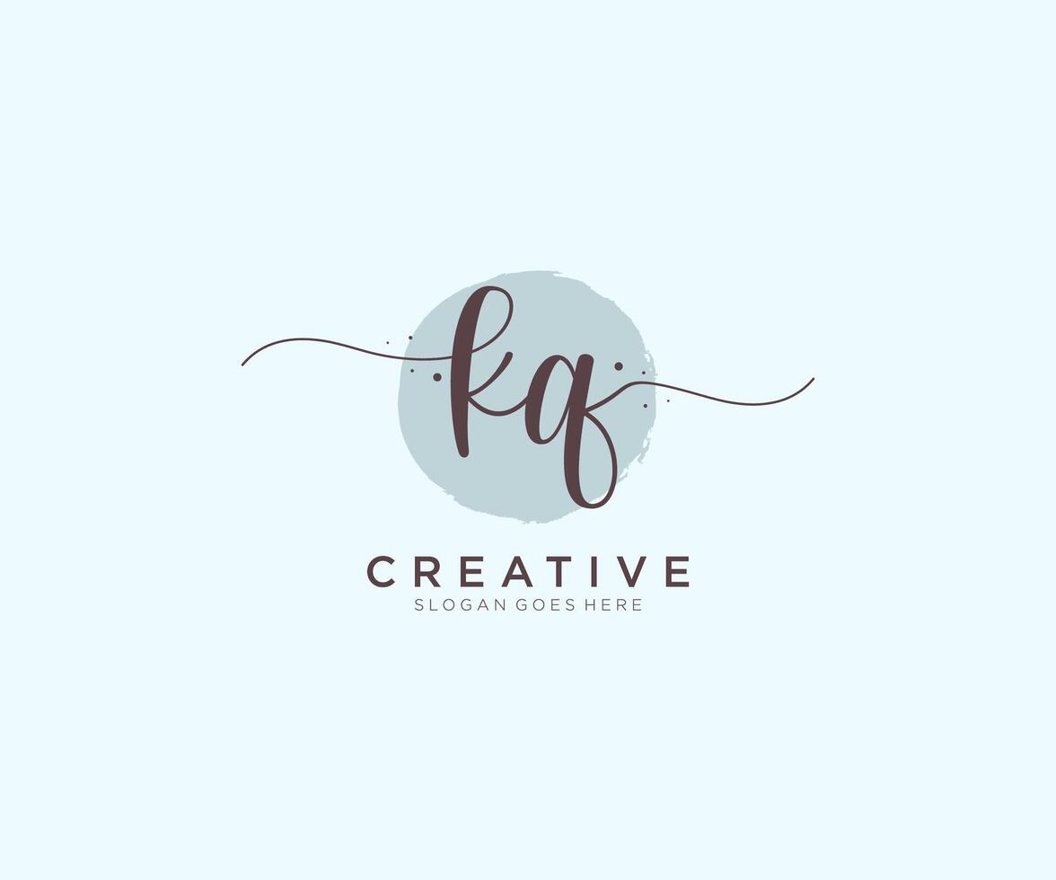 initial KQ Feminine logo beauty monogram and elegant logo design, handwriting logo of initial signature, wedding, fashion, floral and botanical with creative template. vector