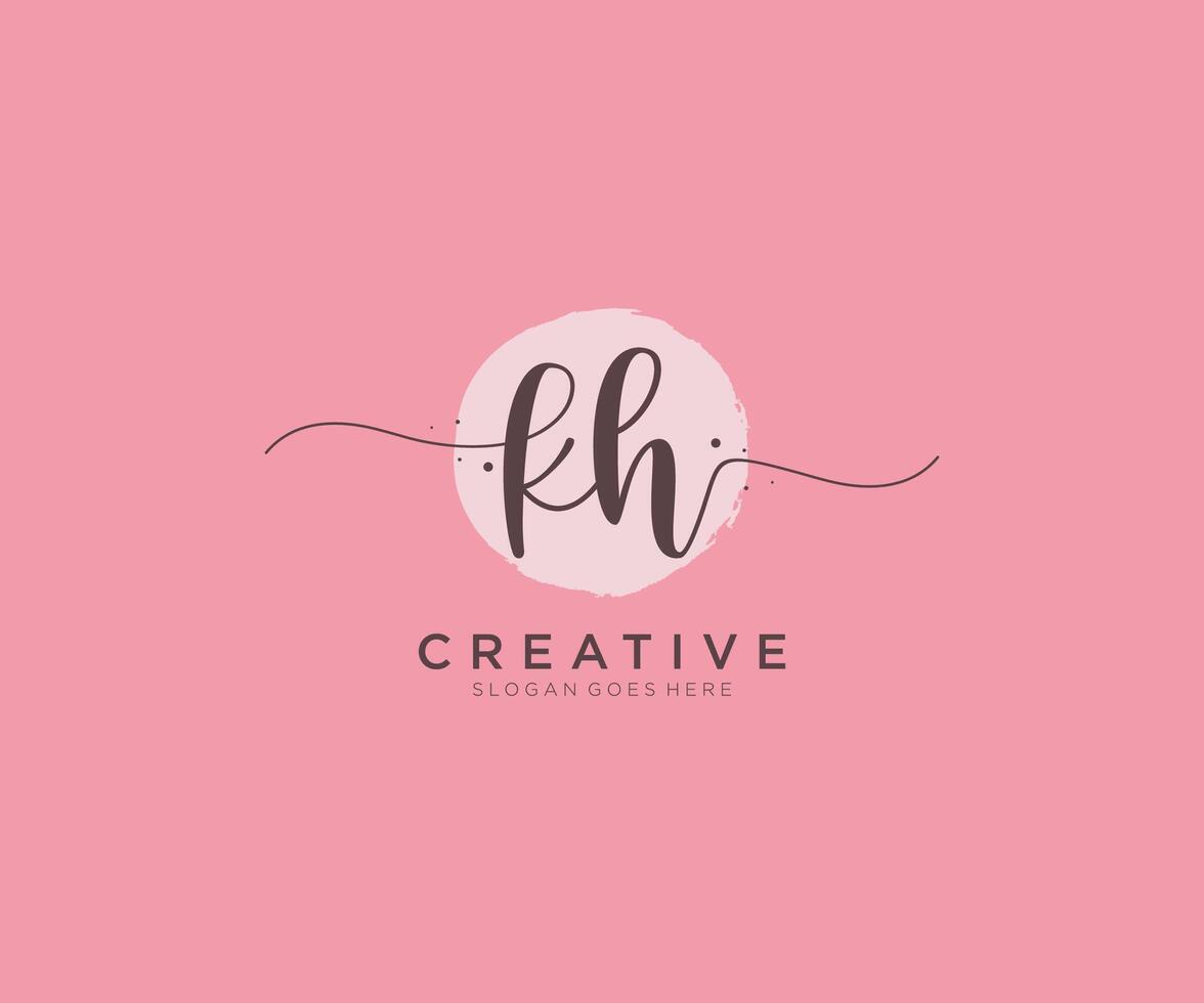 initial KH Feminine logo beauty monogram and elegant logo design, handwriting logo of initial signature, wedding, fashion, floral and botanical with creative template. vector