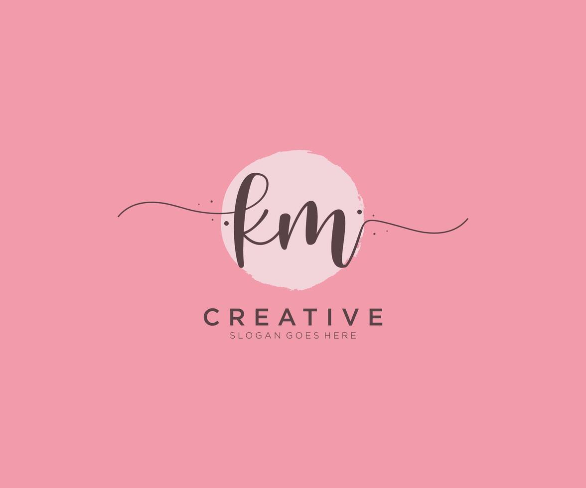 initial KM Feminine logo beauty monogram and elegant logo design, handwriting logo of initial signature, wedding, fashion, floral and botanical with creative template. vector