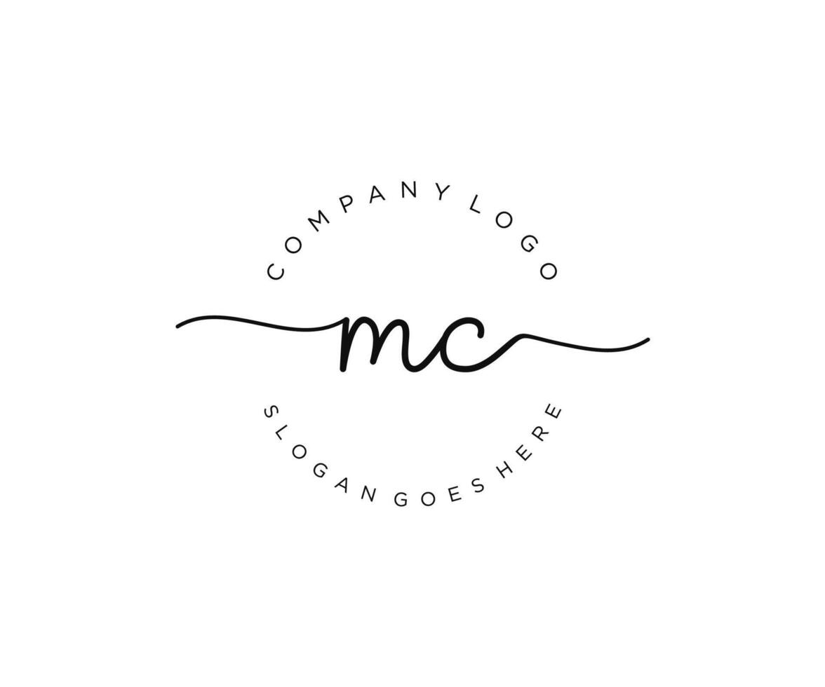 initial MC Feminine logo beauty monogram and elegant logo design, handwriting logo of initial signature, wedding, fashion, floral and botanical with creative template. vector
