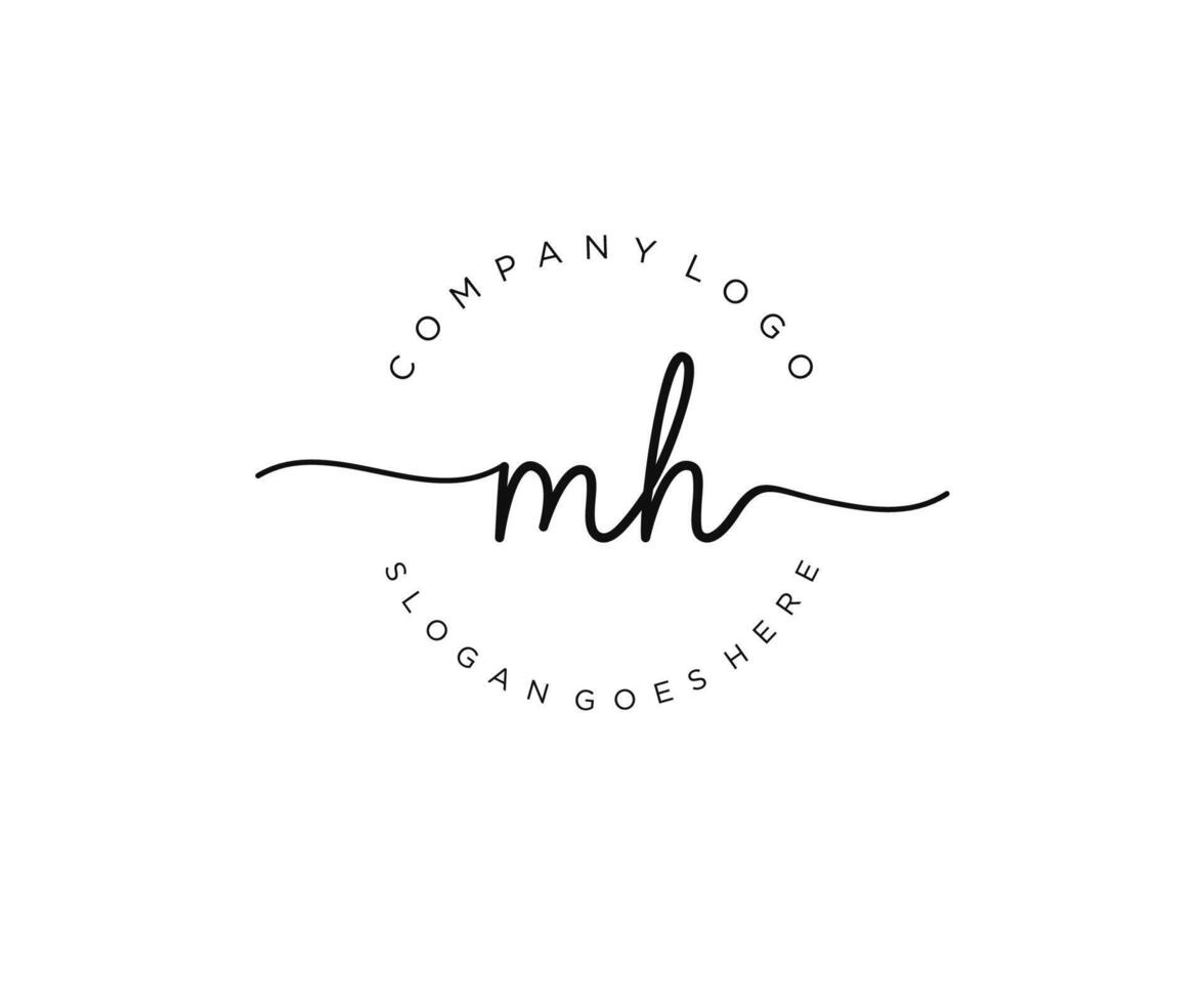 initial MH Feminine logo beauty monogram and elegant logo design, handwriting logo of initial signature, wedding, fashion, floral and botanical with creative template. vector