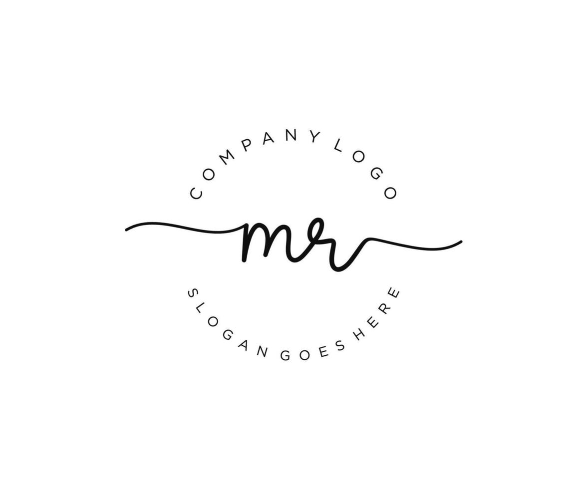 initial MR Feminine logo beauty monogram and elegant logo design, handwriting logo of initial signature, wedding, fashion, floral and botanical with creative template. vector