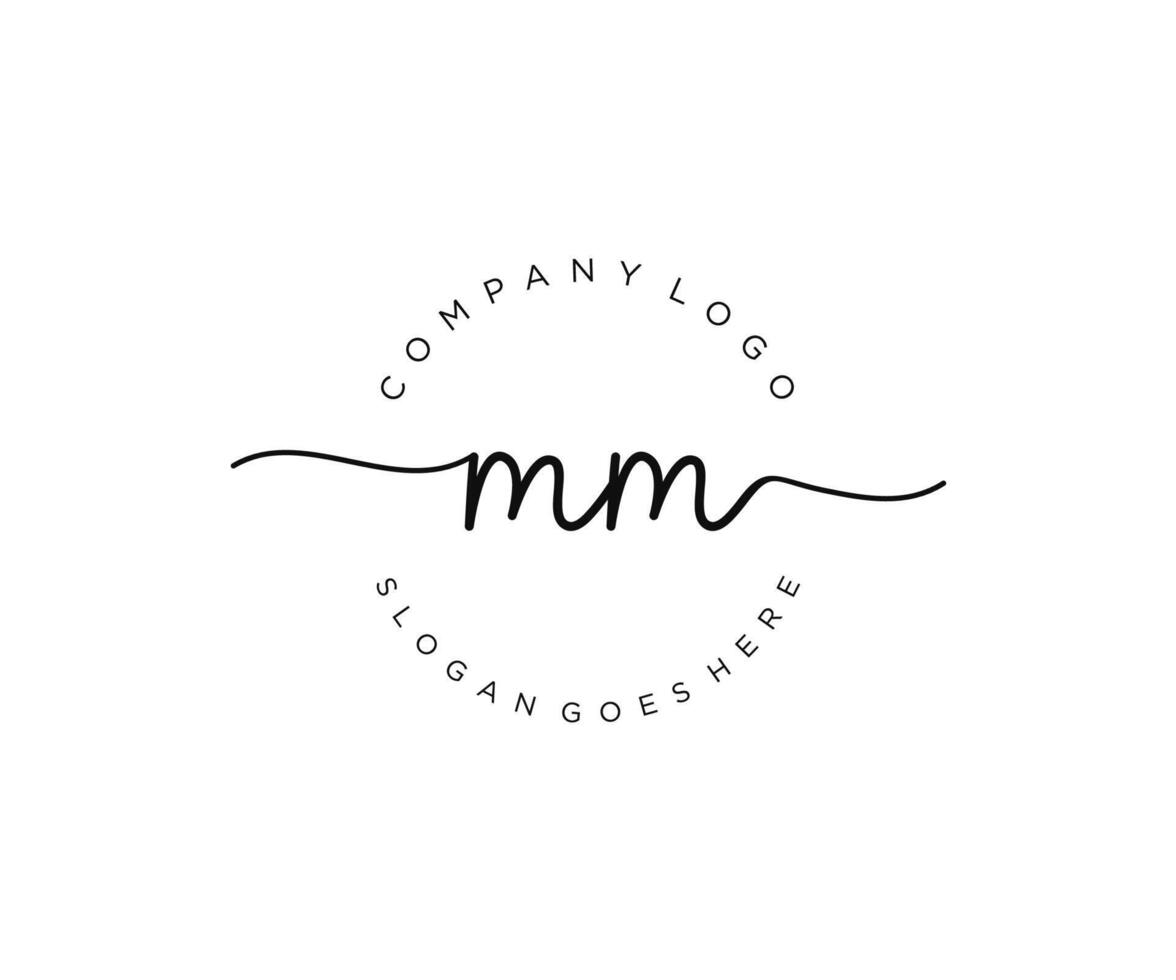 initial MM Feminine logo beauty monogram and elegant logo design, handwriting logo of initial signature, wedding, fashion, floral and botanical with creative template. vector