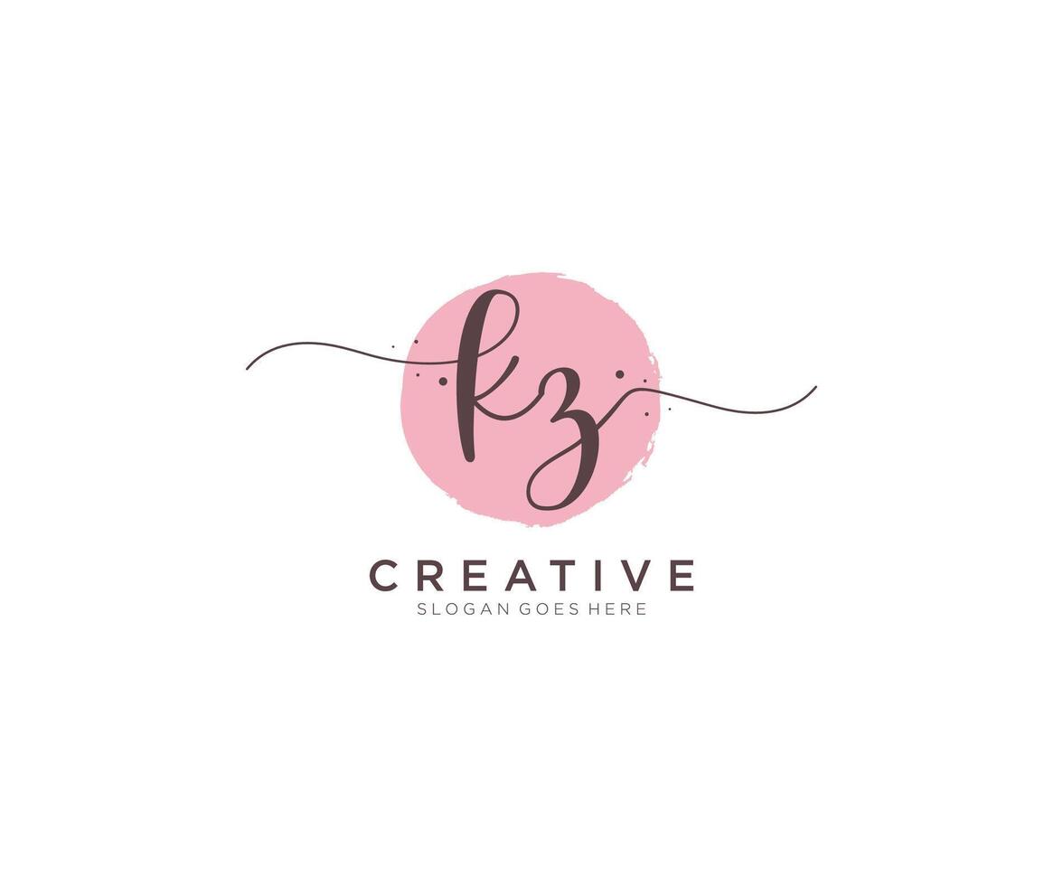 initial KZ Feminine logo beauty monogram and elegant logo design, handwriting logo of initial signature, wedding, fashion, floral and botanical with creative template. vector