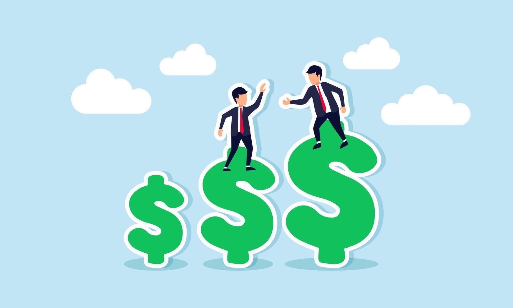 Financial advisor aids in boosting revenue, growing wealth, and overcoming financial hurdles for profit expansion, concept of The businessman assists in ascending the dollar sign vector