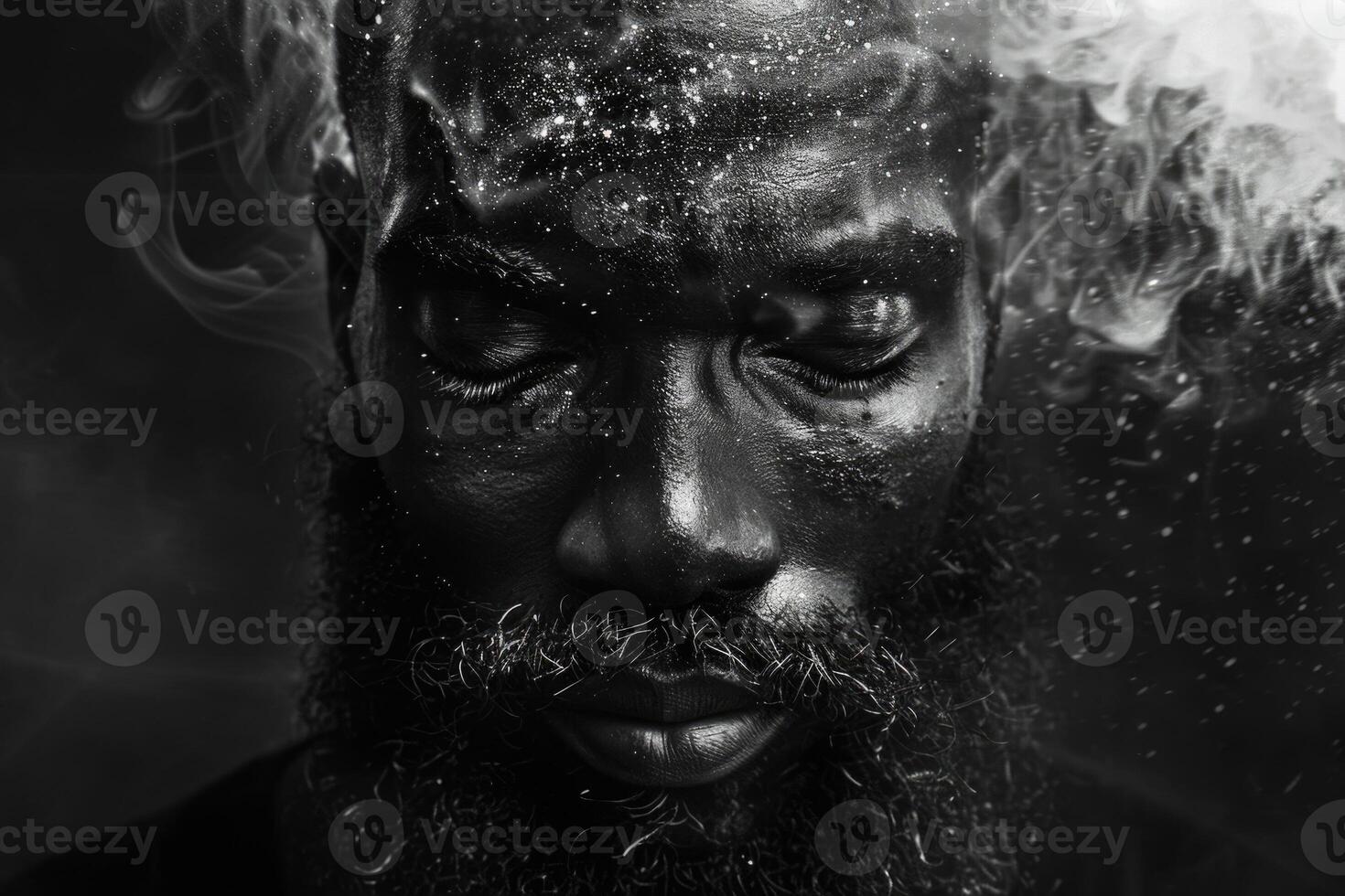 Artistic black and white portrait of a bearded black man photo