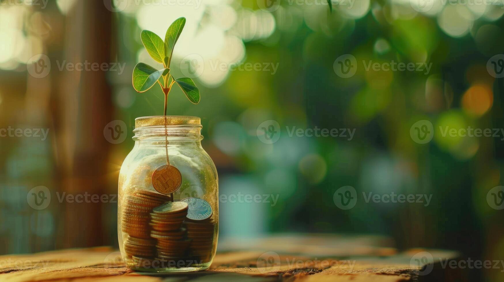 Coins in jar money stack investment and saving concept. photo