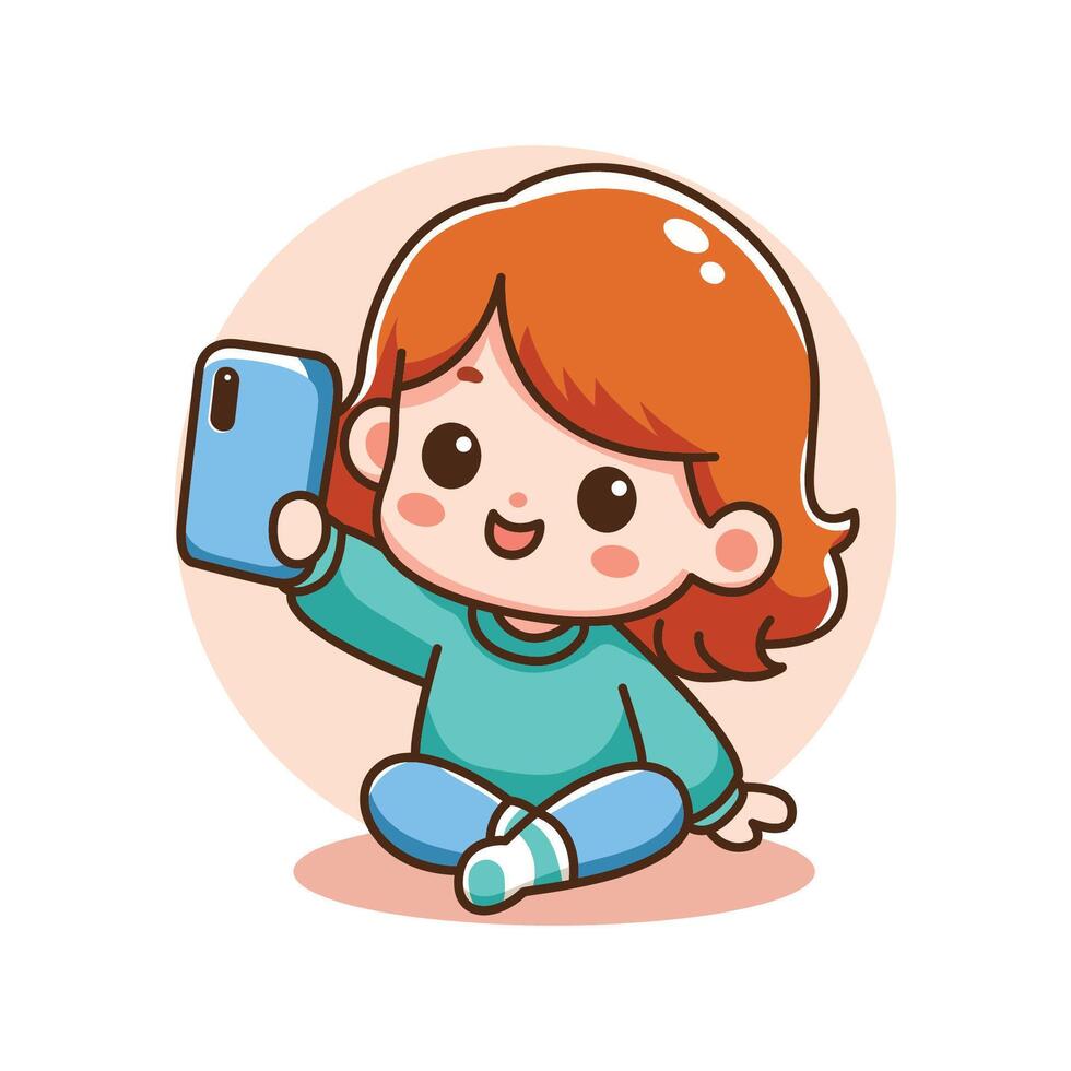 Cute r illustration of a little girl taking a selfie vector
