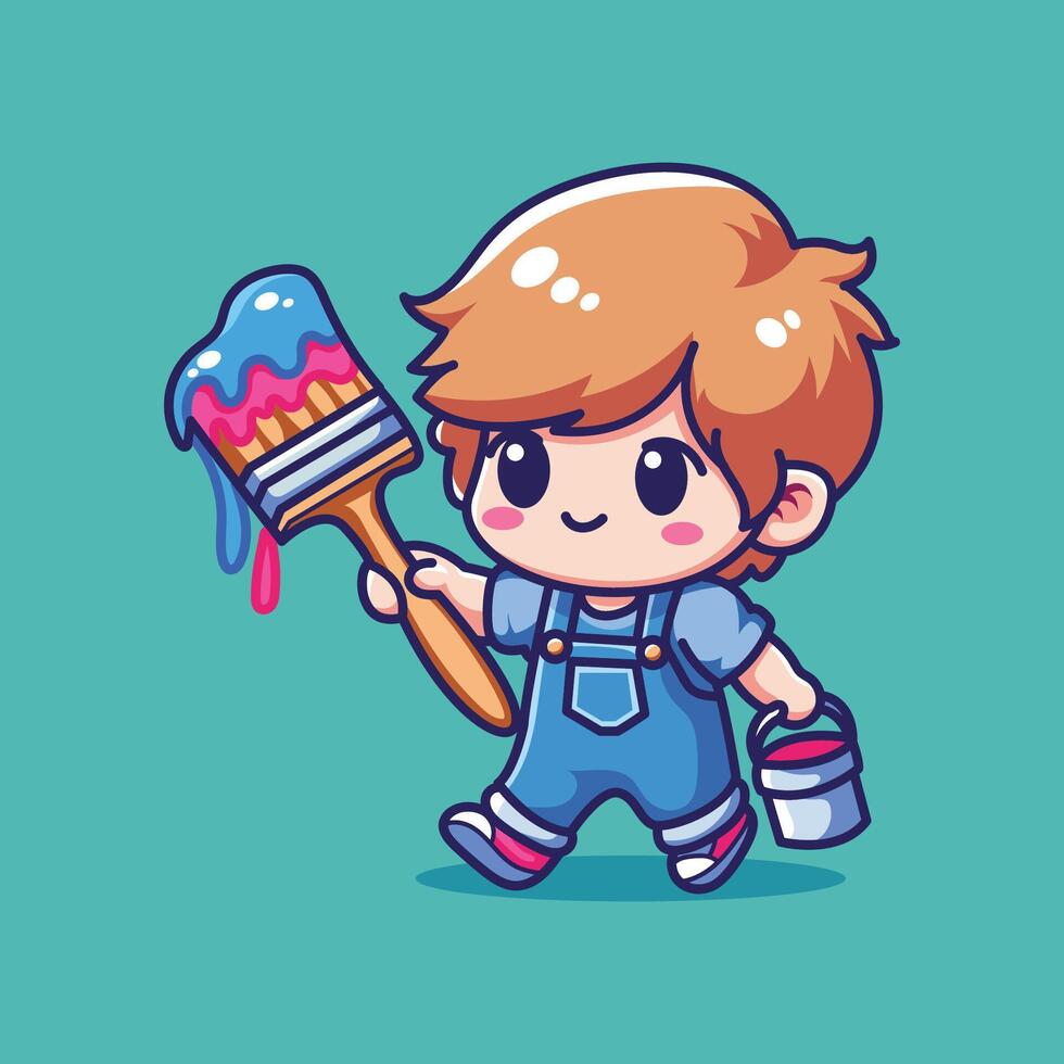 illustration of cute little boy painting vector