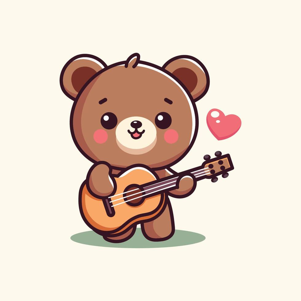 illustration of a cute bear playing guitar vector