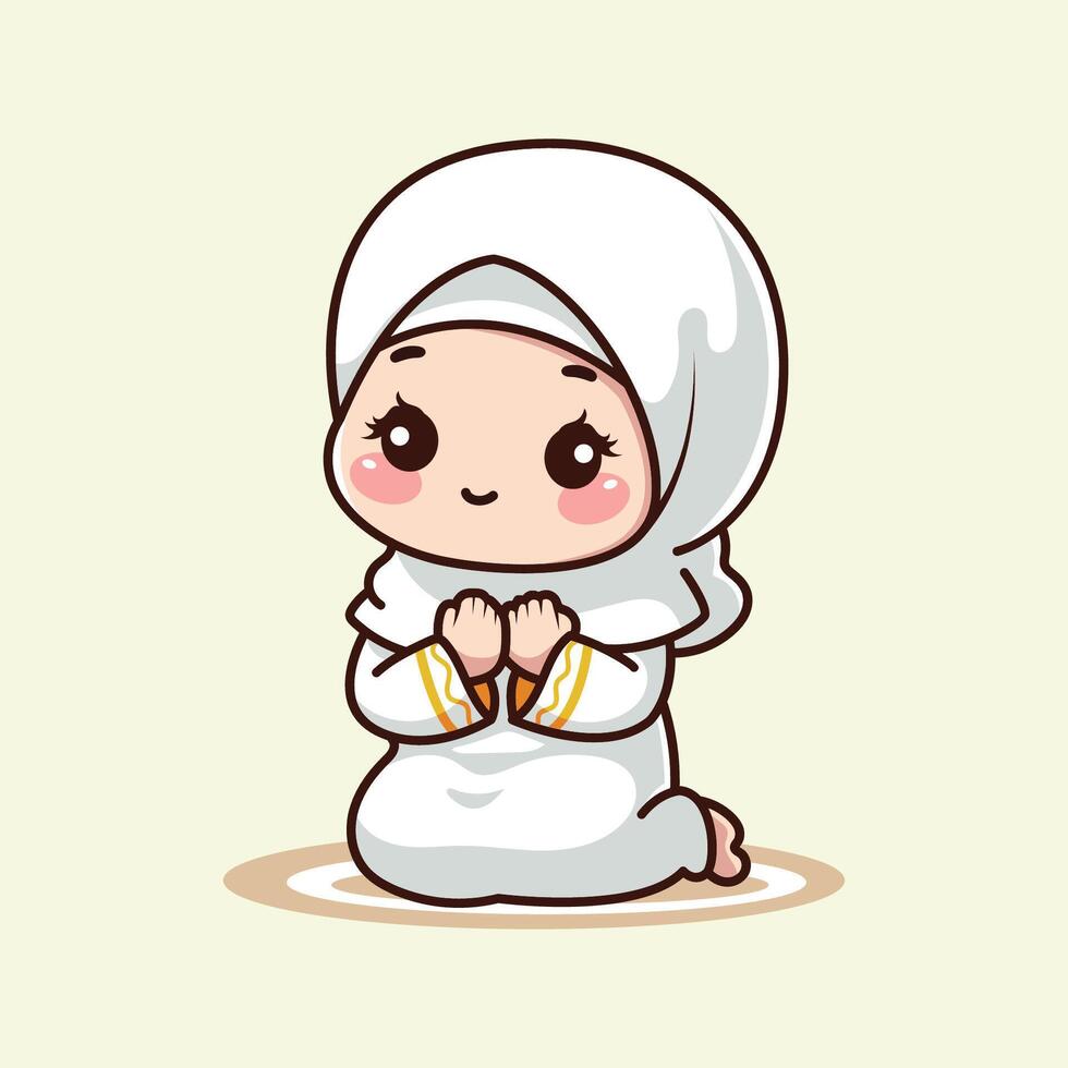 illustration of cute little Muslim child praying ... vector