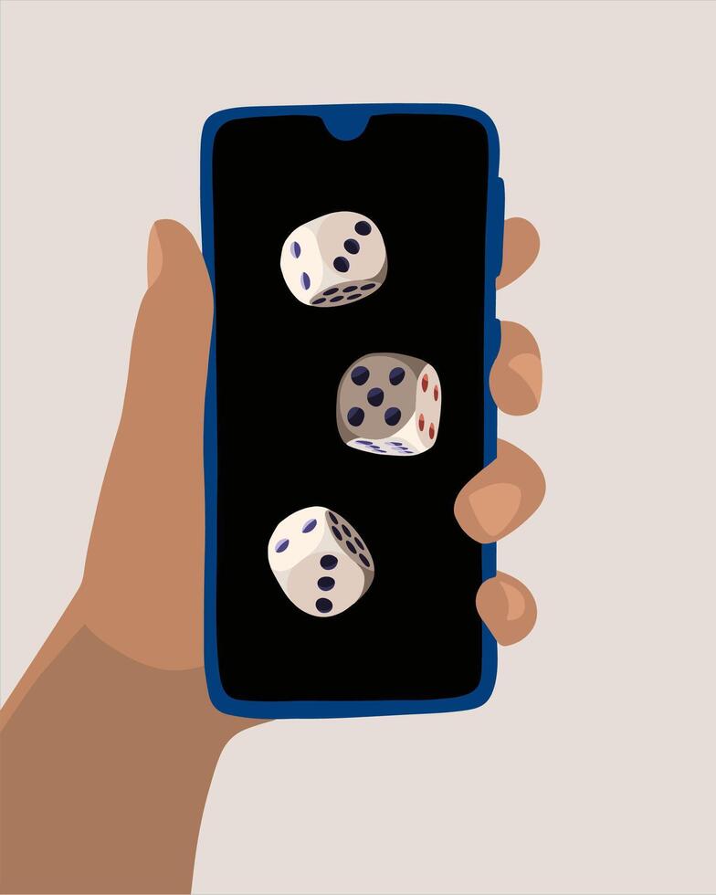 Illustration of online casino. Casino playing dice on the mobile phone screen. vector