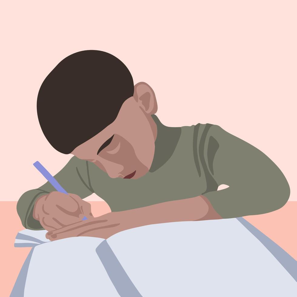 Illustration of a boy doing homework. vector