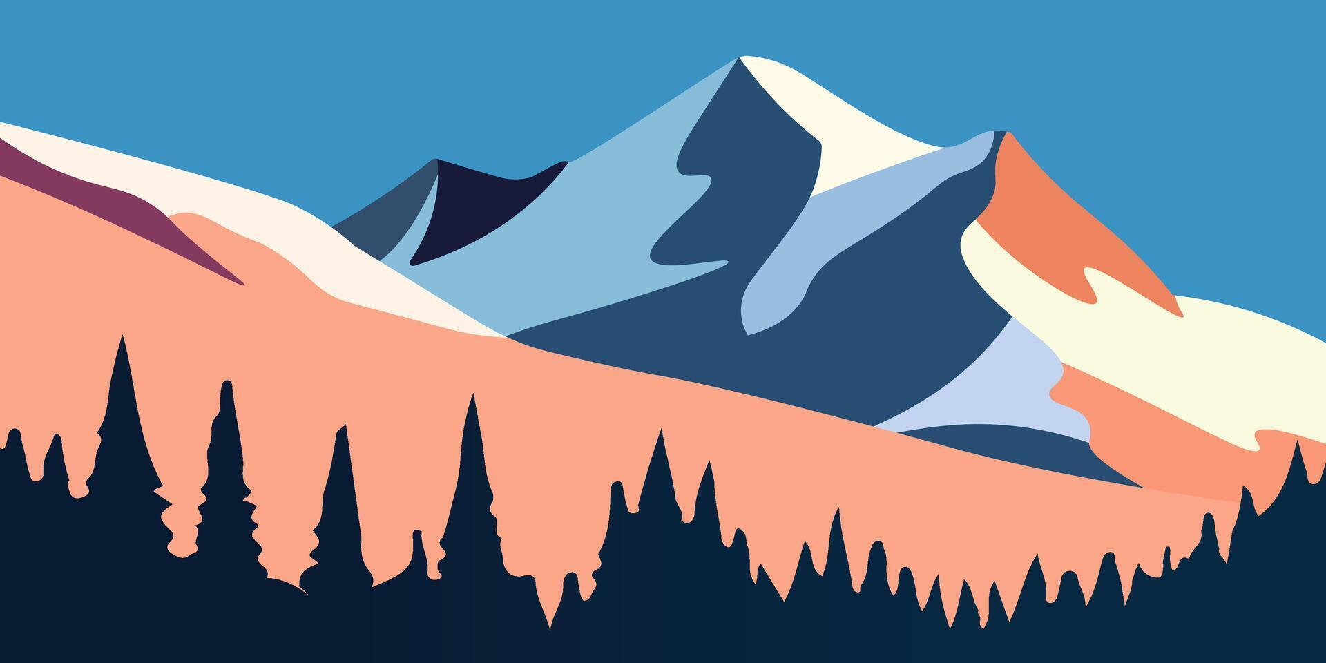 Simple design background of mountains with trees, illustration vector