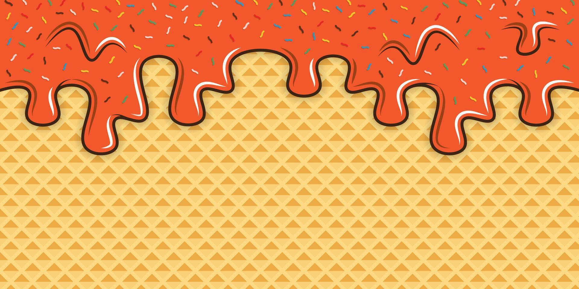 Chocolate flavored ice cream with melted chocolate topping on ice cream wafers vector