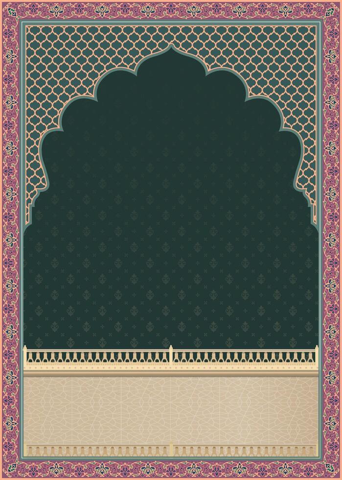 Indian Mughal arch frame. Wedding invitation template design. Can be used for Mughal wedding invite, greetings card, welcome note, Islamic topic. vector