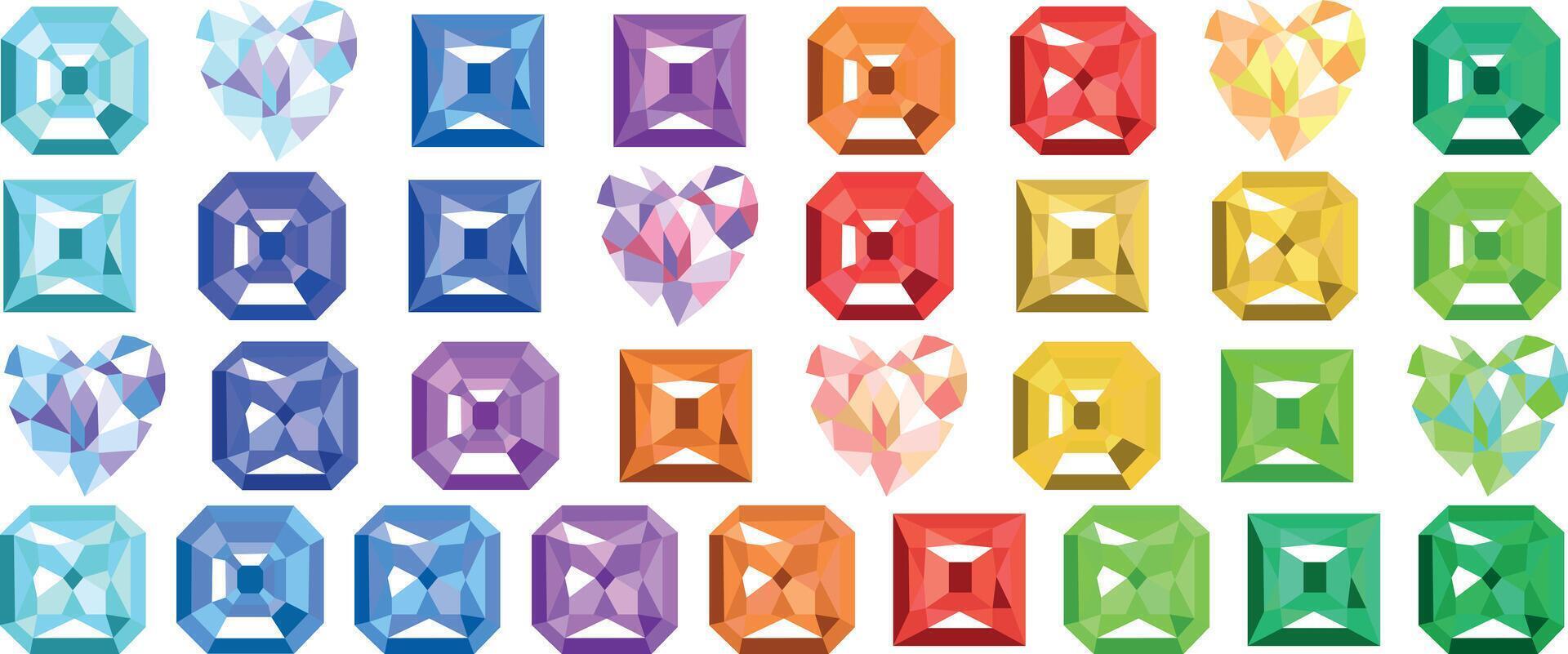 A set of colorful gems and diamonds with a white background vector