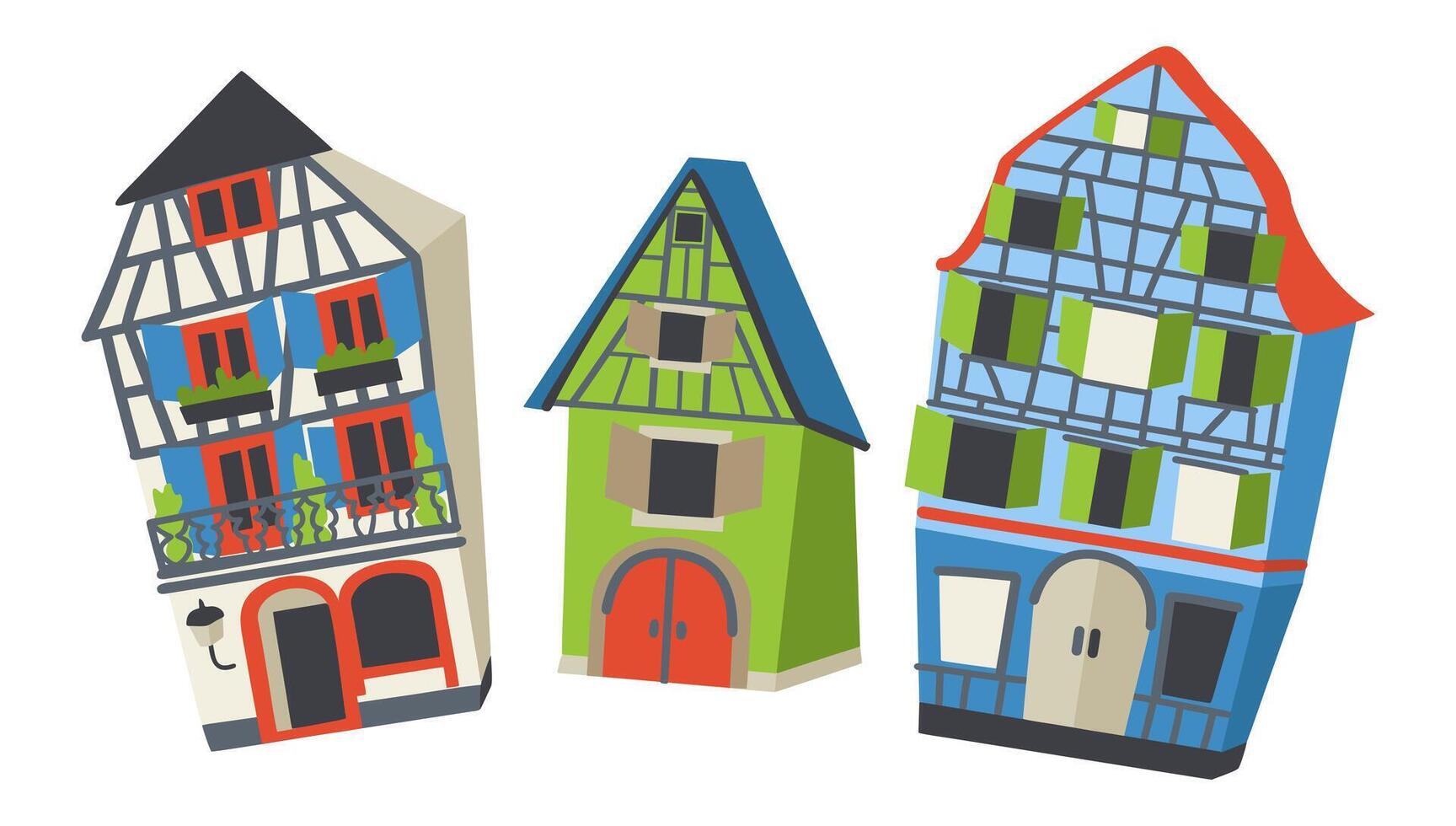 Alsace traditional houses. France. Colorful houses of old town. isolated illustration vector