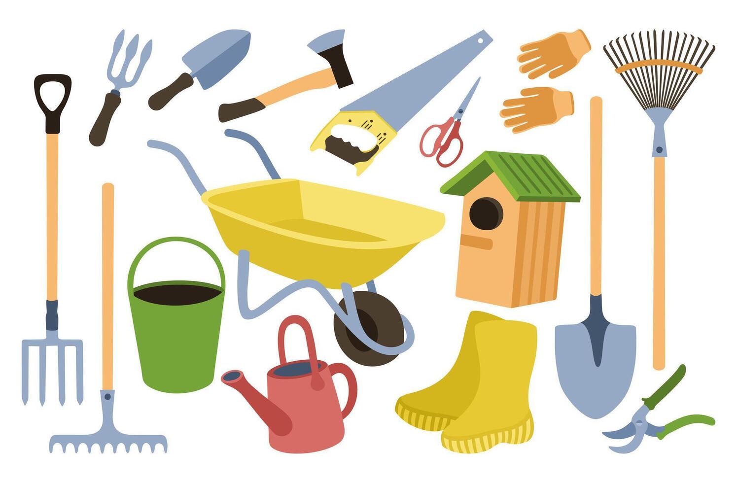 Gardening. set of gardening equipment and vegetable garden care vector