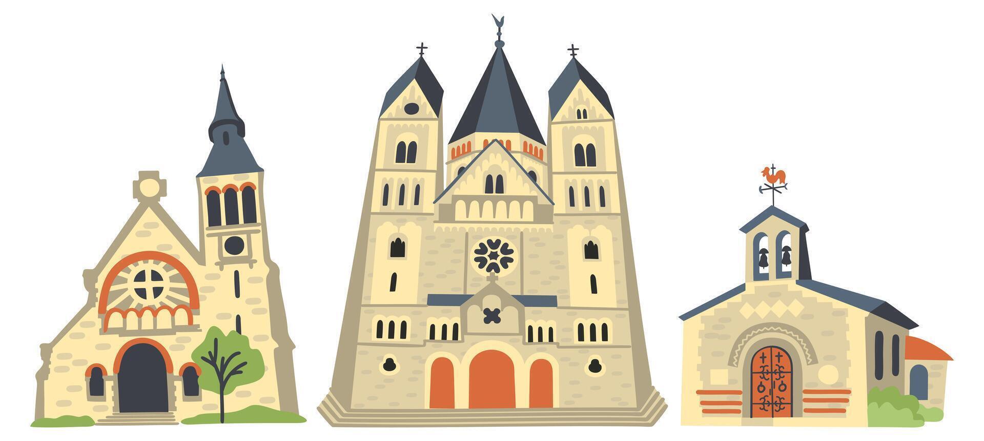 Catholic temples. set of isolated elements vector