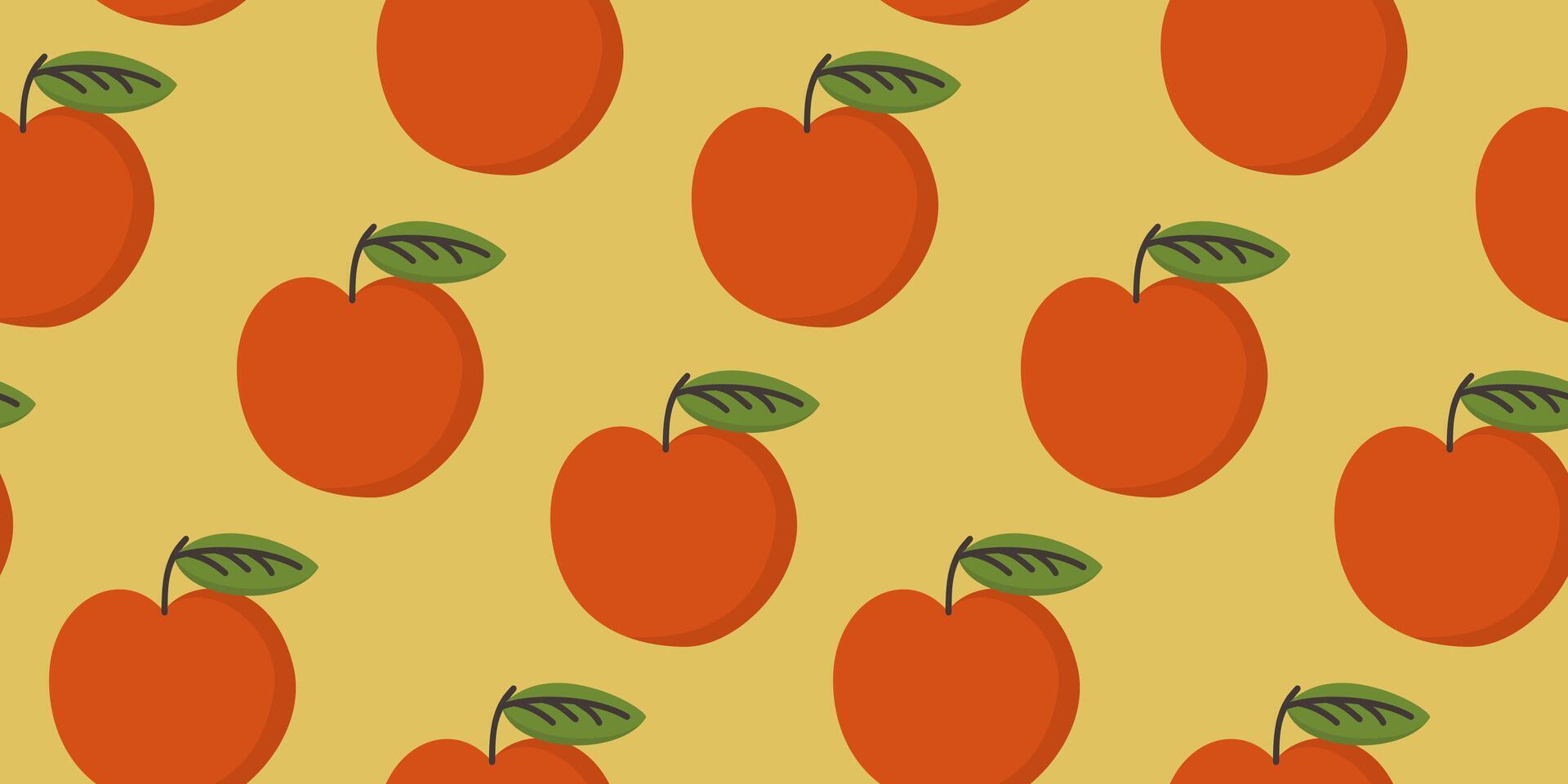 Simple bright vintage seamless pattern with red apples on yellow background vector
