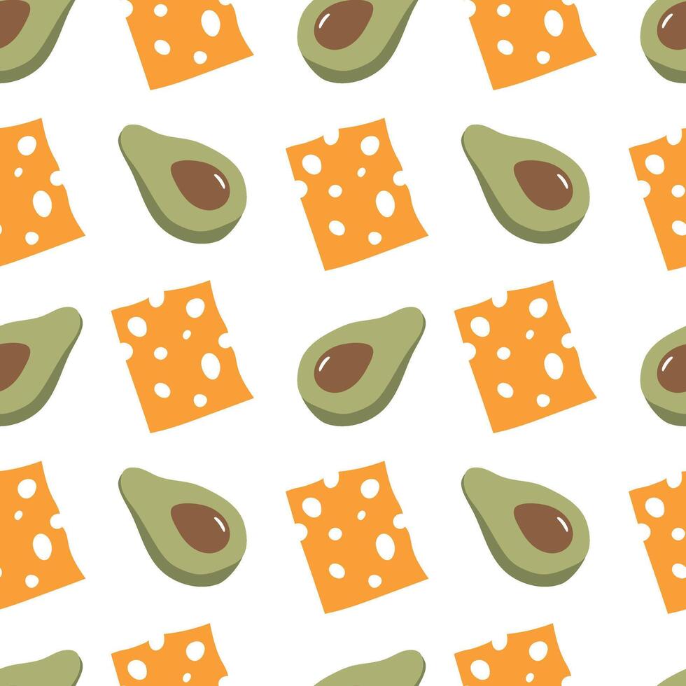 Avocado, cheese seamless pattern. For packaging, menu design, background, wrapping paper vector