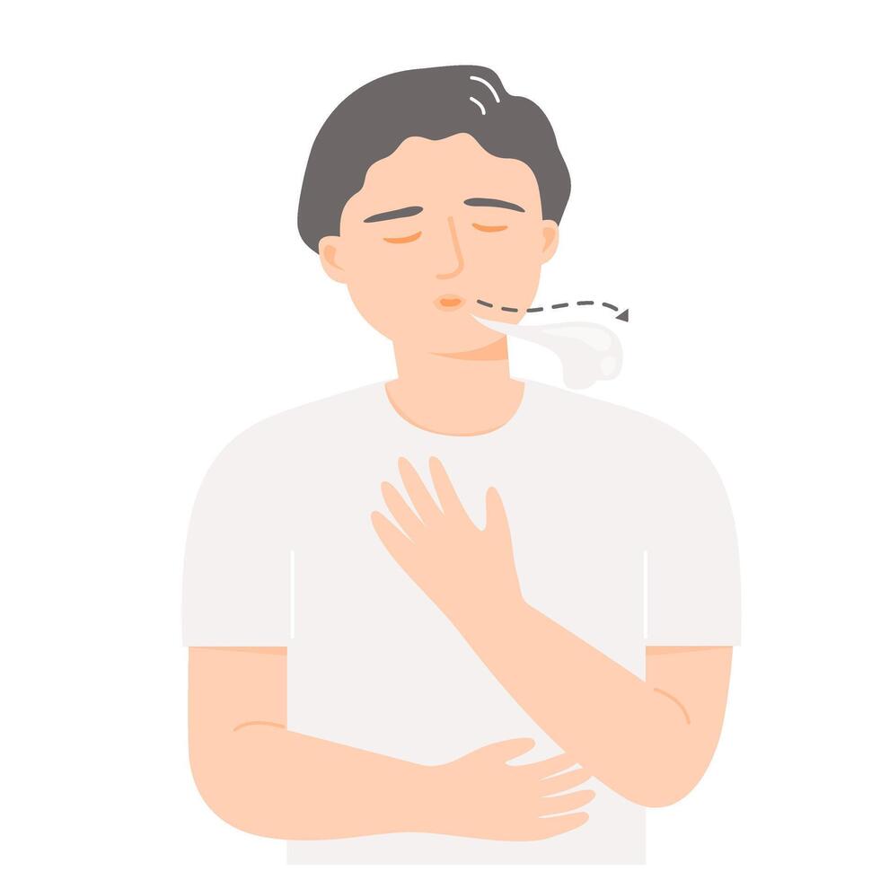 Isolated of a boy do deep breathing, vector