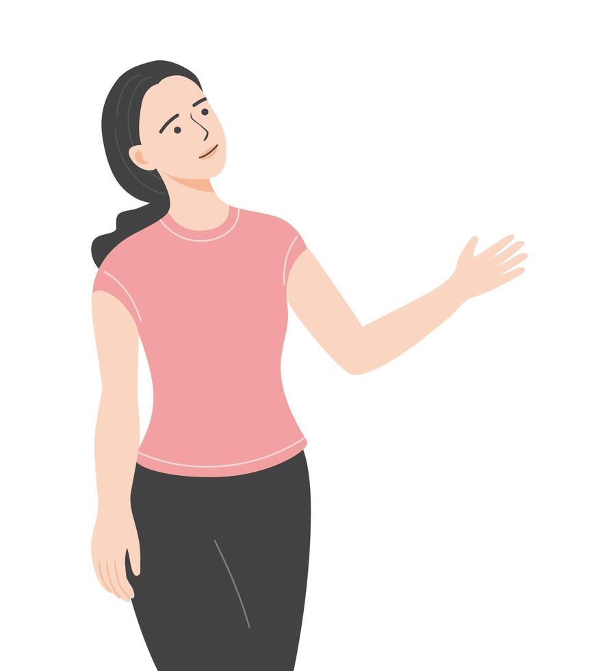 un sonrisa mujer con presentación manos. vector