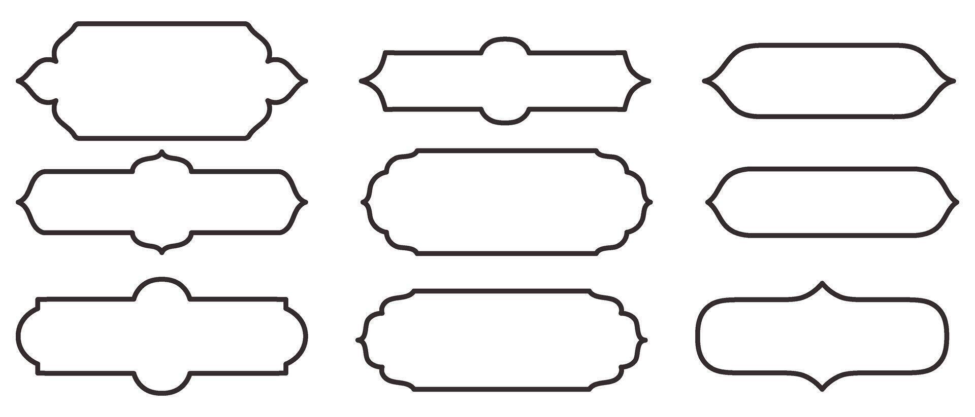 Compilation of traditional Islam horizontal window or door shapes for border or separator design. Set of Mosque Muslim frames in outline. vector