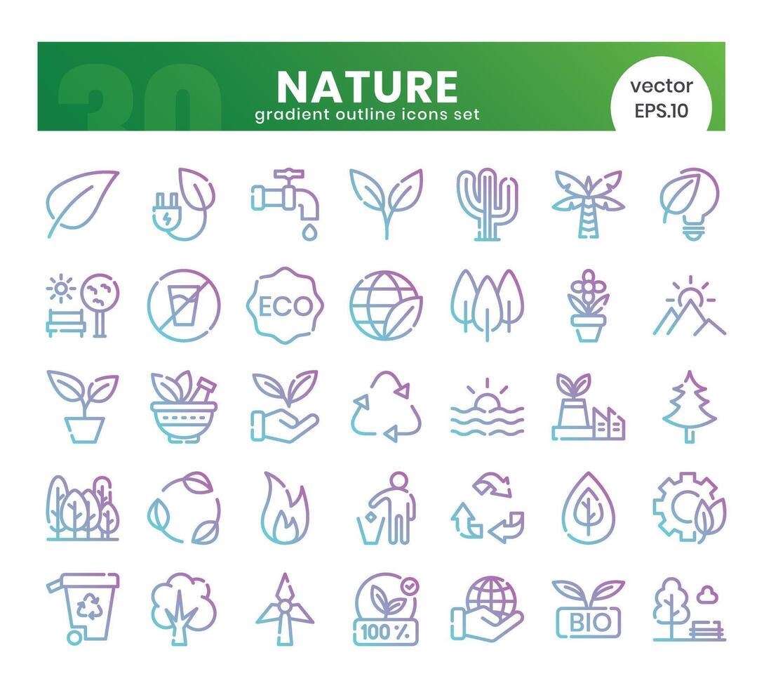 Nature Icons Bundle. Gradient outline icons style. illustration. vector