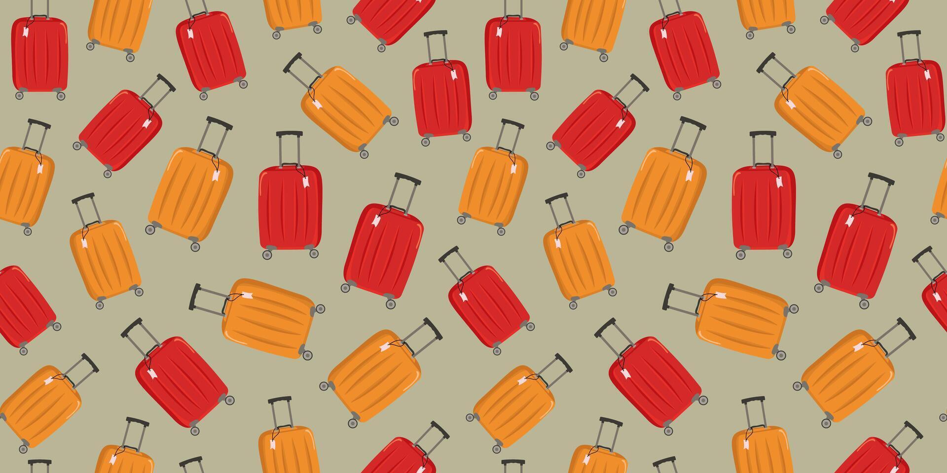 Travel suitcase. Seamless pattern. Tourism, recreation. Bag with handle, wheels and retractable handle for travel, business trips or summer holidays. Travel luggage Traveler. Flat illustration vector