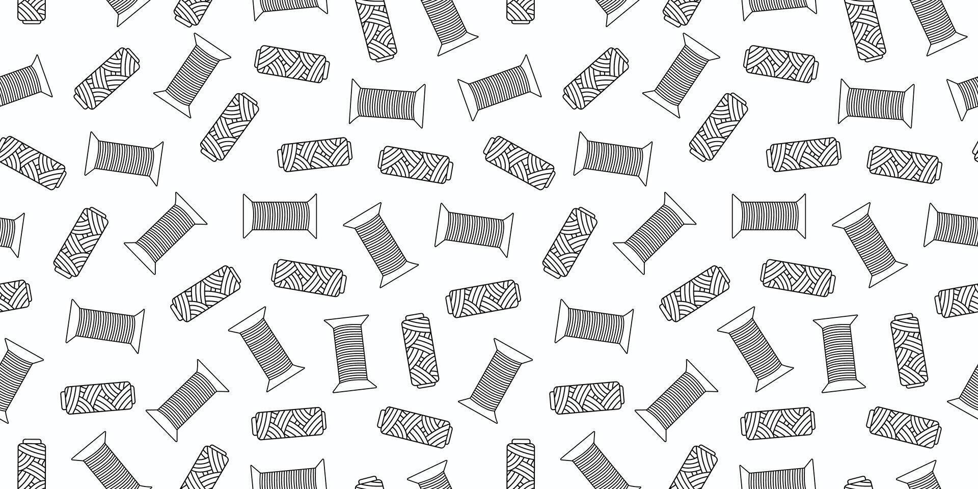 Spools of thread. Pattern handicraft, hobby. Drawings, doodle icons. seamless background. vector