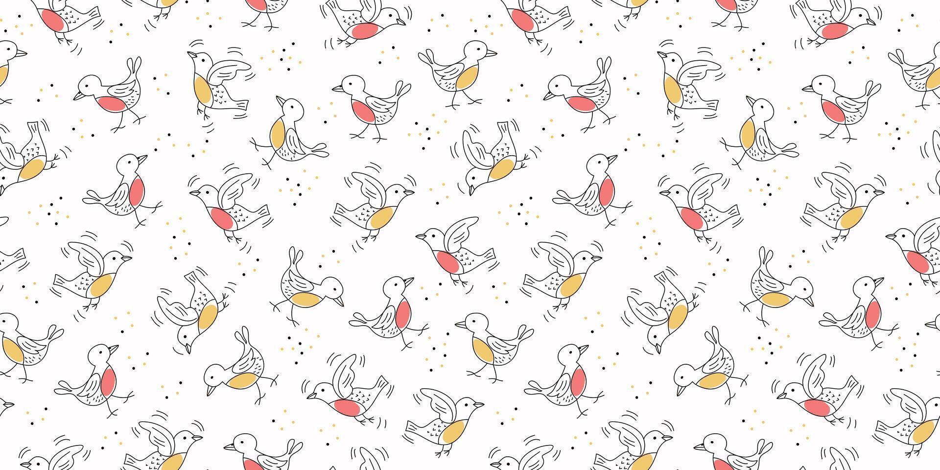 Birds pattern, doodle drawings. Abstract birds. seamless background. vector