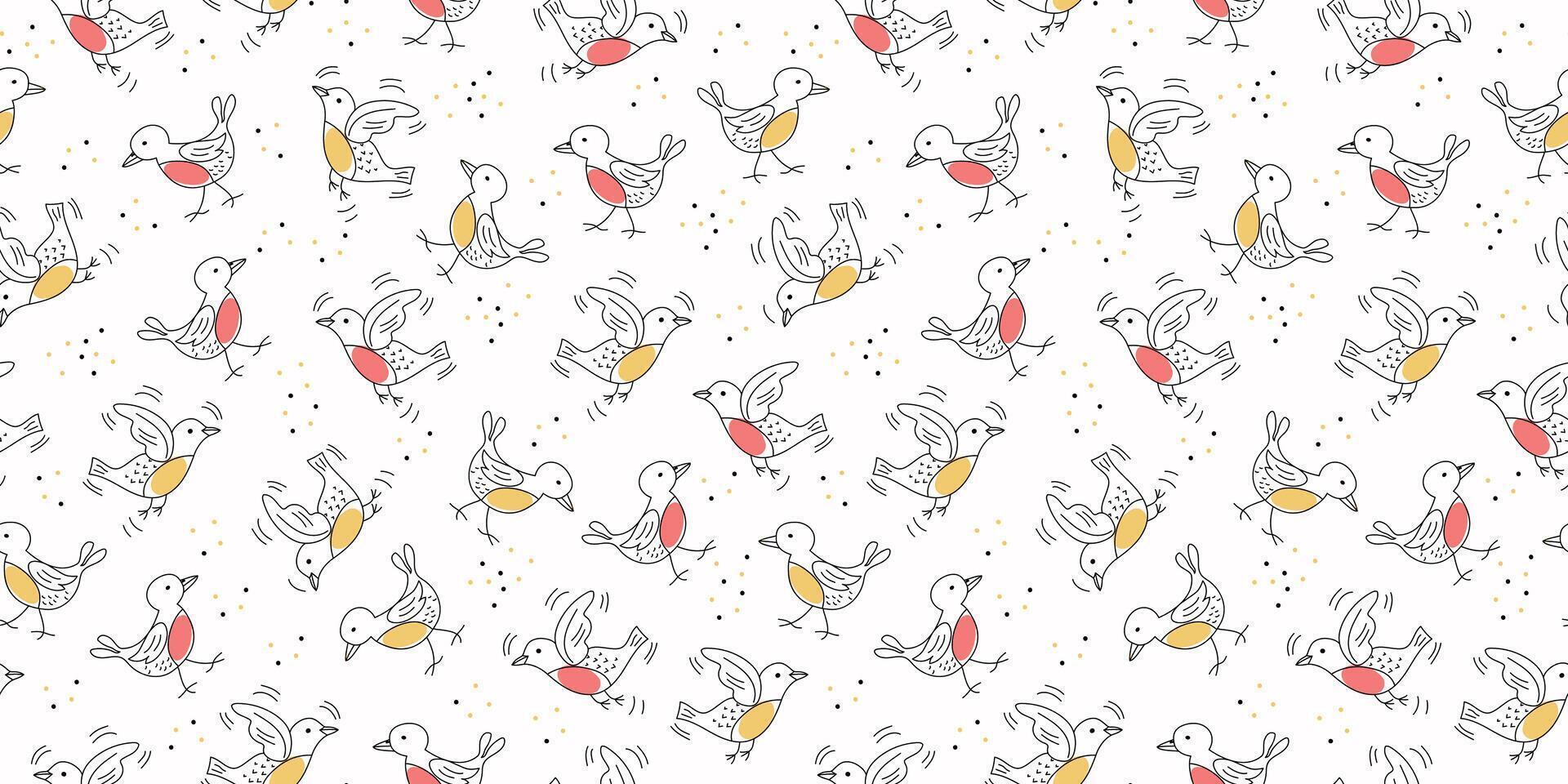 Birds pattern, doodle drawings. Abstract birds. seamless background. vector