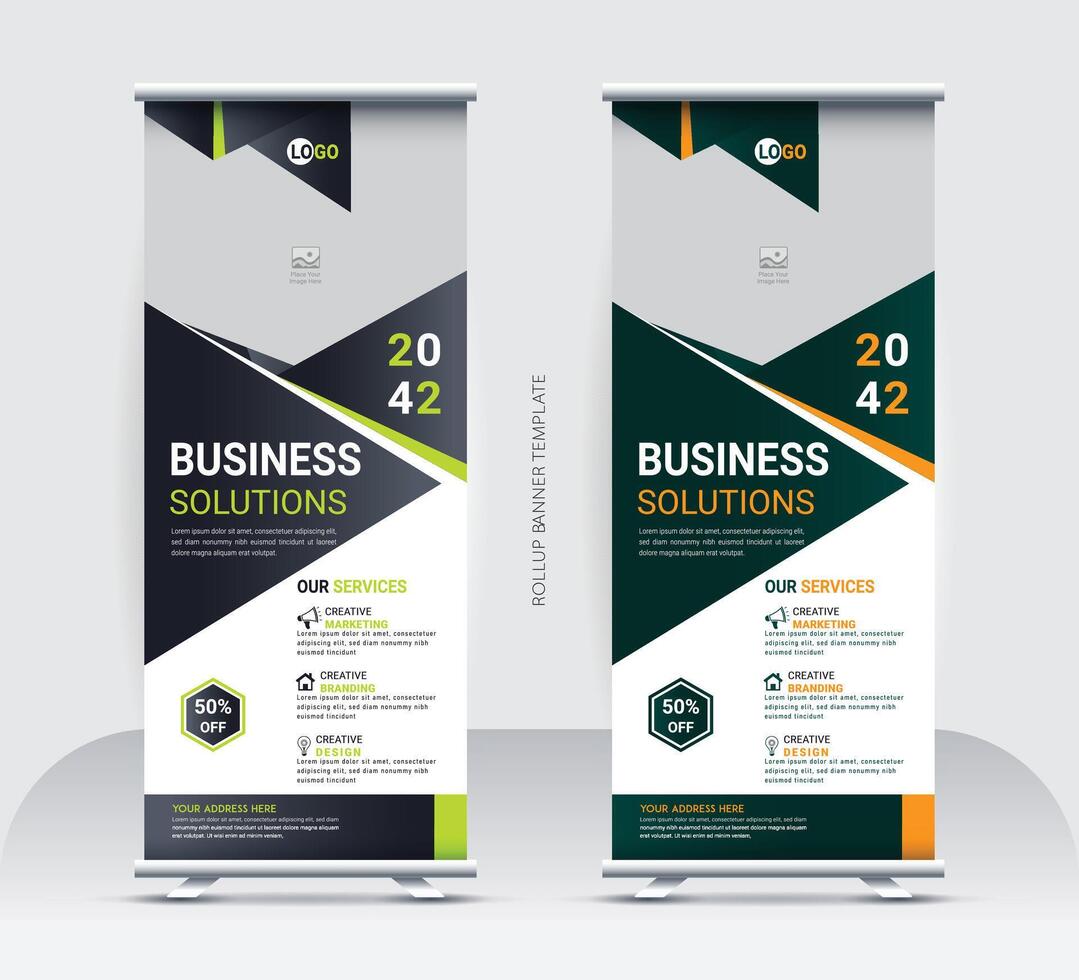 Corporate rollup banner template, advertisement, vector